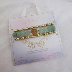 beloved + inspired Luck Bracelet Set Natural Green Aventurine Beads Stretch